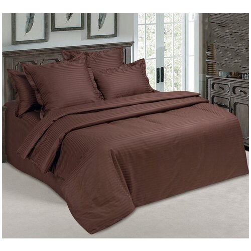 фото Постельное белье евростандарт mercury home страйп, поплин, 2 наволочки 50 х 70 см, шоколад