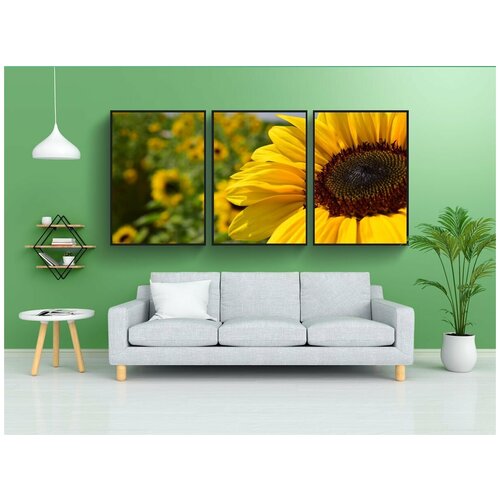фото Набор модулных постеров для интерьера "подсолнухи, подсолнечное поле, желтый" 60x90 см. в тубусе, без рамки lotsprints