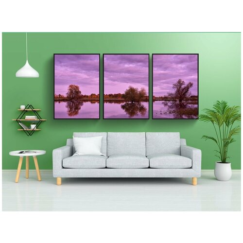 фото Набор модулных постеров для интерьера "поток, наводнение, заход солнца" 60x90 см. в тубусе, без рамки lotsprints