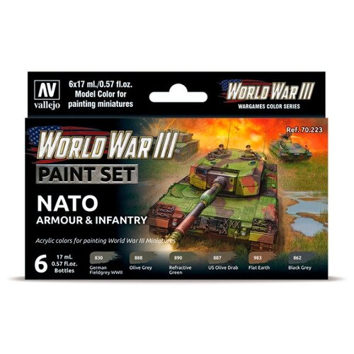 Набор красок Vallejo MODEL COLOR SET: WWIII NATO ARMOUR & INFANTRY (6) набор акриловых красок vallejo model color set wwii german infantry 70206 6 красок по 17 мл