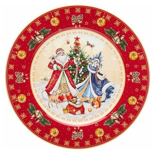 фото Тарелка закусочная дед мороз и снегурочка 21см красная lefard новогодняя коллекция (153749)