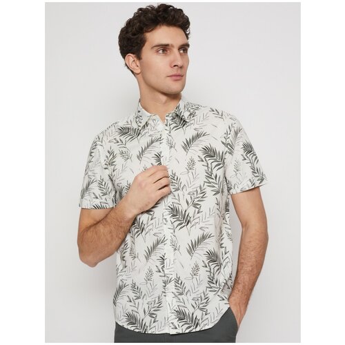 фото Принтованная рубашка с коротким рукавом, цвет зеленый, размер xl zolla