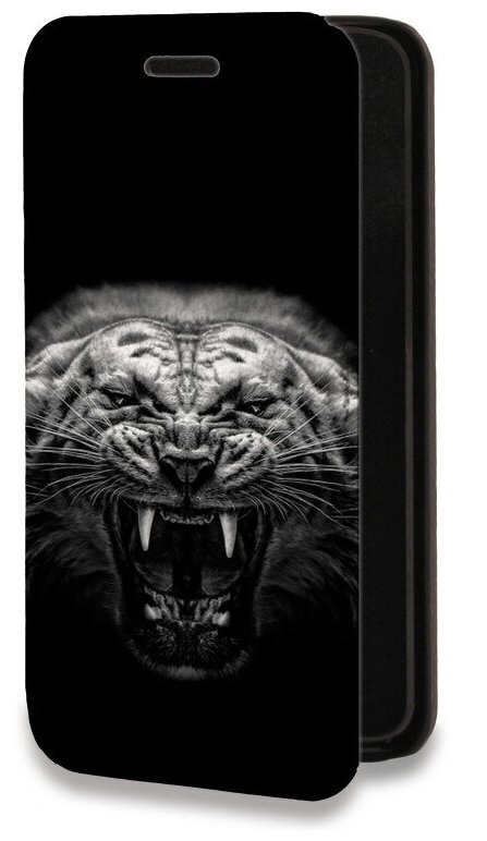 Дизайнерский горизонтальный чехол-книжка для Хуавей П Смарт 2021 / Huawei P Smart (2021) Рычащий тигр