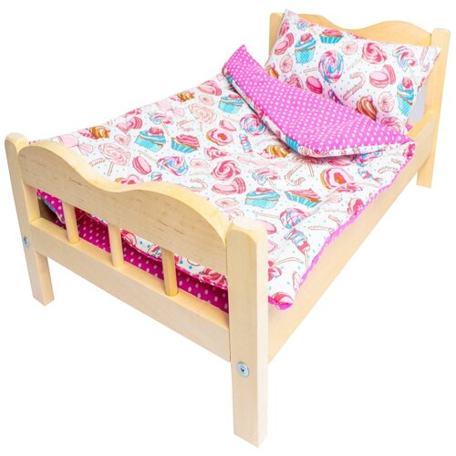 фото Кроватка стандарт для кукол до 50см с набором белья, деревянная кроватка-качалка для кукол lili dreams