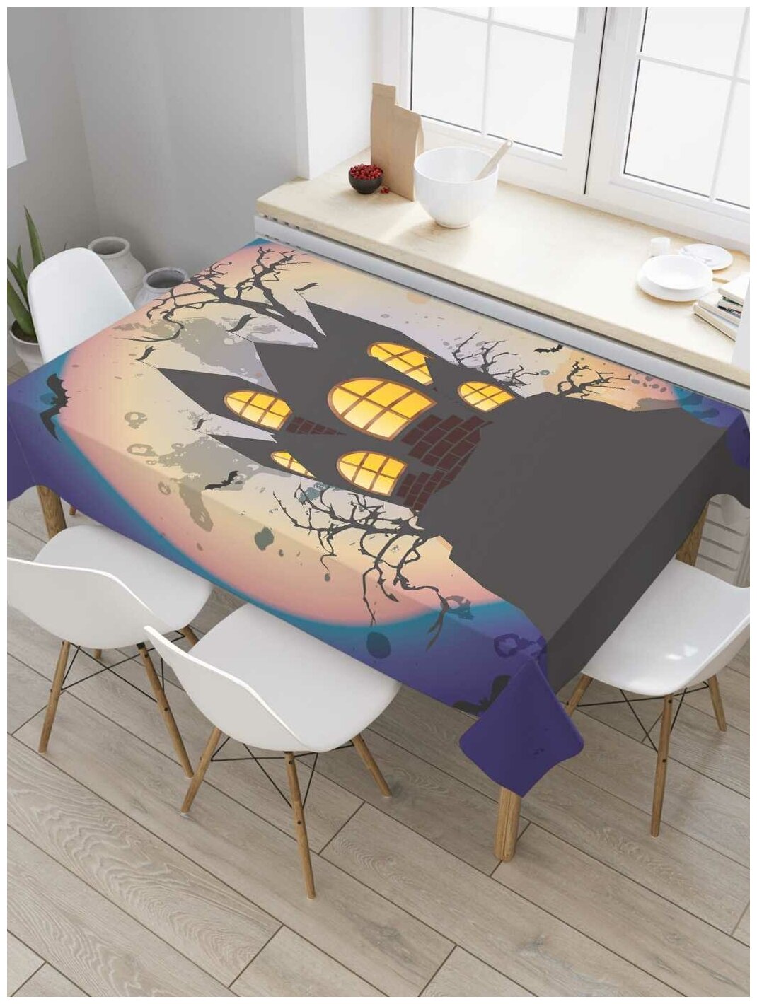 Скатерть прямоугольная JoyArty на кухонный стол "Дворец на холме" из оксфорда, 120x145 см