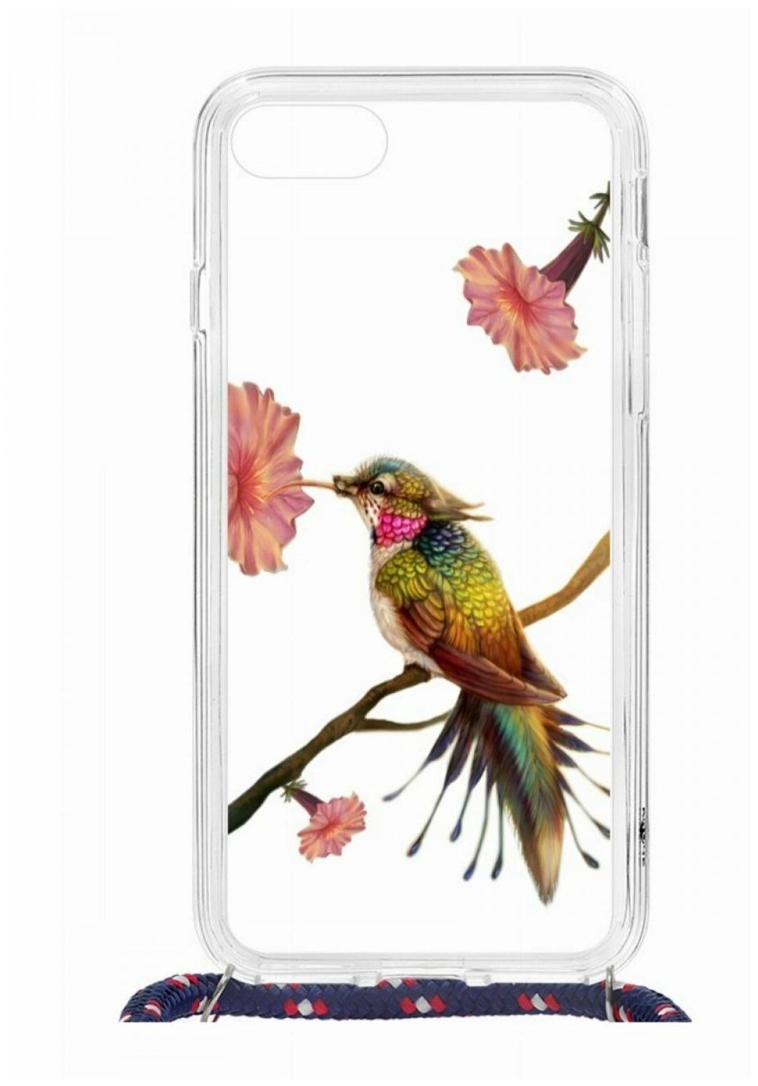 Чехол для Apple iPhone 7/8/SE Kruche Print MagSafe Magrope Колибри,пластиковая накладка со шнурком и рисунком,противоударный силиконовый бампер