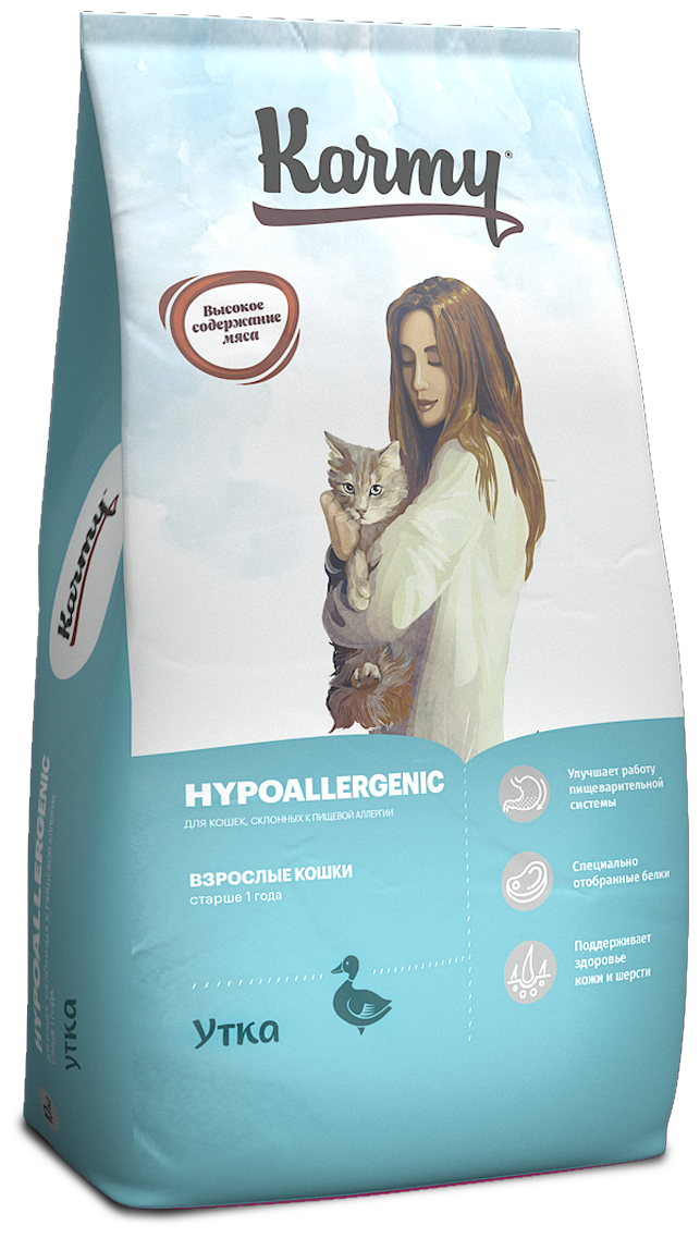 Корм Karmy Hypoallergenic для кошек, склонных к пищевой аллергии, с уткой, 10 кг