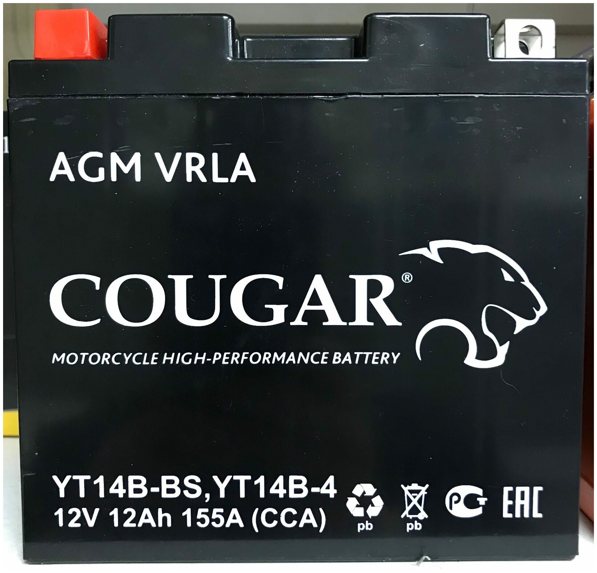 Аккумулятор мотоциклетный Cougar AGM YT14B- BS 12V 12Ah (залит и готов к применению)