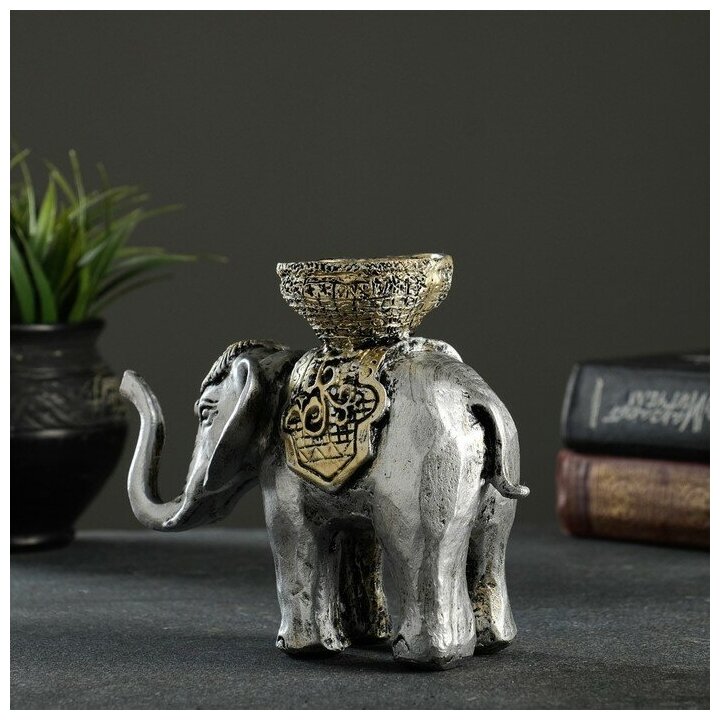 Хорошие сувениры Подсвечник "Слон" серебро 13х19см - фотография № 5