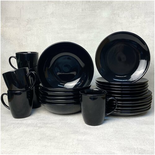 Столовый сервиз обеденный на 6 персон, 24 предмета, керамика, черный цвет