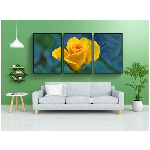 фото Набор модулных постеров для интерьера "желтые розы, желтый цветок, розовая нить" 60x90 см. в тубусе, без рамки lotsprints