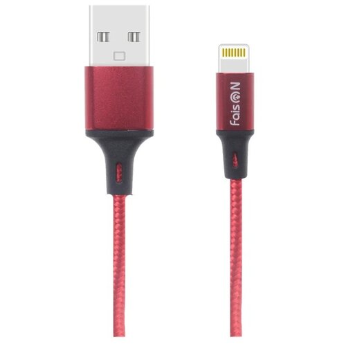 USB кабель - 8 pin FaisON HX14 ALUM, 2.0м, круглый, 2.1A, ткань, цвет: красный