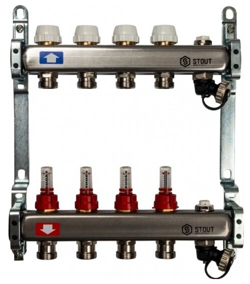 Коллектор Stout SMS-0927-000004 с расходомерами, с клапаном вып. воздуха и сливом 4 вых.