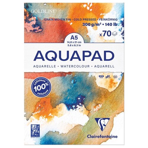 Альбом для акварели Clairefontaine Goldline Aqua 14.8 х 21 см, 300 г/м², 70 л. белый A5 21 см 14.8 см 300 г/м²