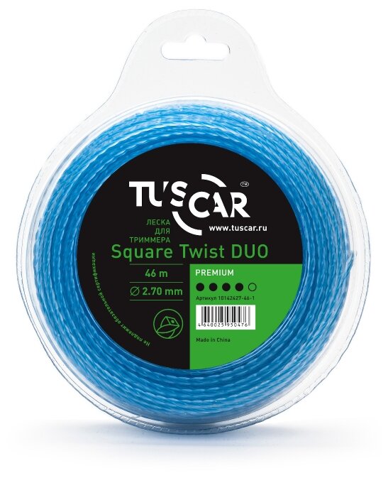 Леска для триммера TUSCAR Square Twist DUO Premium, 2.70мм* 92м - фотография № 1