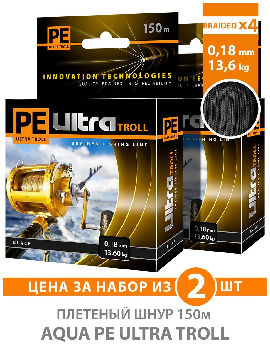 Плетеный шнур для рыбалки AQUA PE ULTRA TROLL / плетенка 4 нити на троллинг спиннинг фидер