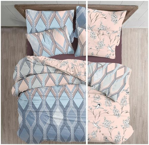 Комплект постельного белья Double Dreams Charme, 2-спальное, перкаль, розовый/голубой