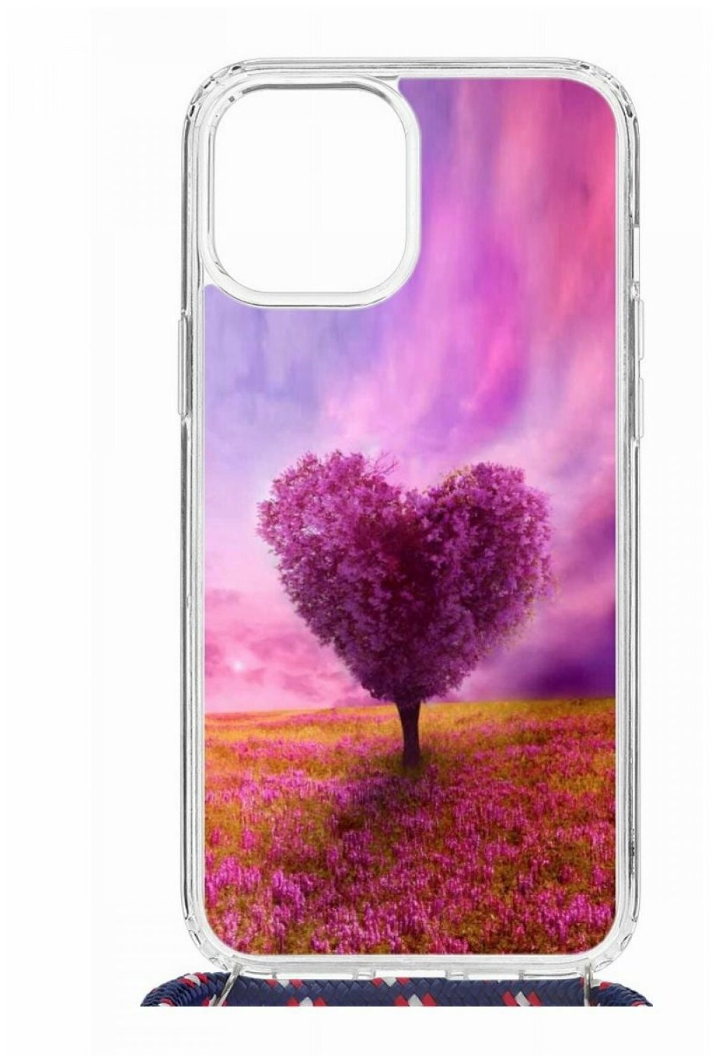 Чехол для Apple iPhone 12 Pro Max Kruche Print MagSafe Magrope Pink heart, пластиковая накладка со шнурком и рисунком, противоударный силиконовый бампер