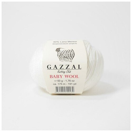 Пряжа Gazzal Baby Wool (40% Мериносовая шерсть, 20% Кашемир, 40% Акрил) 50г/175м 5шт (801 белый)