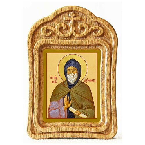 Преподобный Илия Муромец, Печерский, икона в резной деревянной рамке