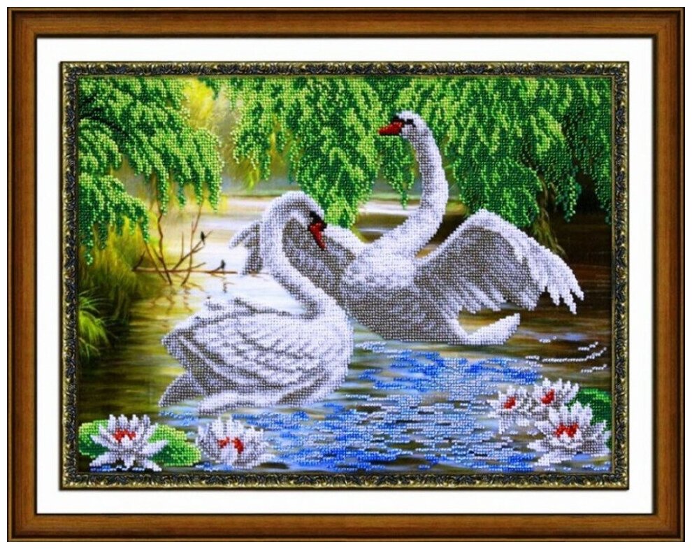 Лебеди #Б-1452 Паутинка Набор для вышивания 38 x 28 см Вышивка бисером