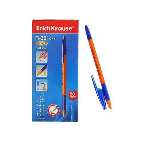 Ручка шариковая ErichKrause R-301 GRIP ORANGE синяя / 50шт в упаковке / ручка / набор 50шт
