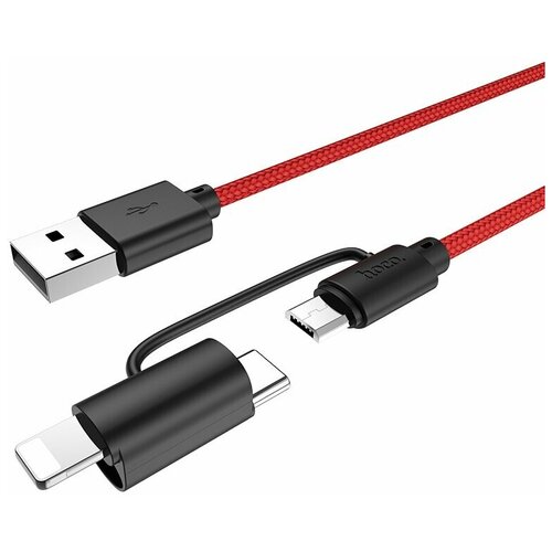 Кабель USB - Apple 8 pin, Type-C, микро USB HOCO X41, 1.0м, круглый, 2.4A, нейлон, цвет красный швед в катынь современная история вопроса