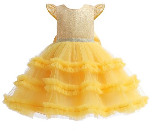 Платье нарядное, однотонное, размер 120, желтый