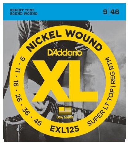 Струны для электрогитары гитары D'Addario EXL125 Super Light Top Regular Bottom Nickel Wound 9-46