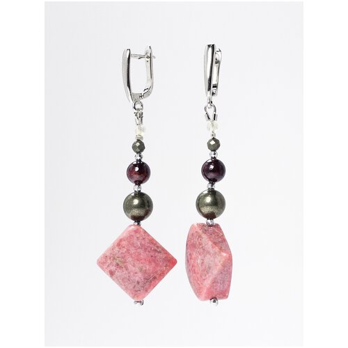 Авторские серьги из родонита и граната от SAUTOIR / Длинные серьги из натуральных камней