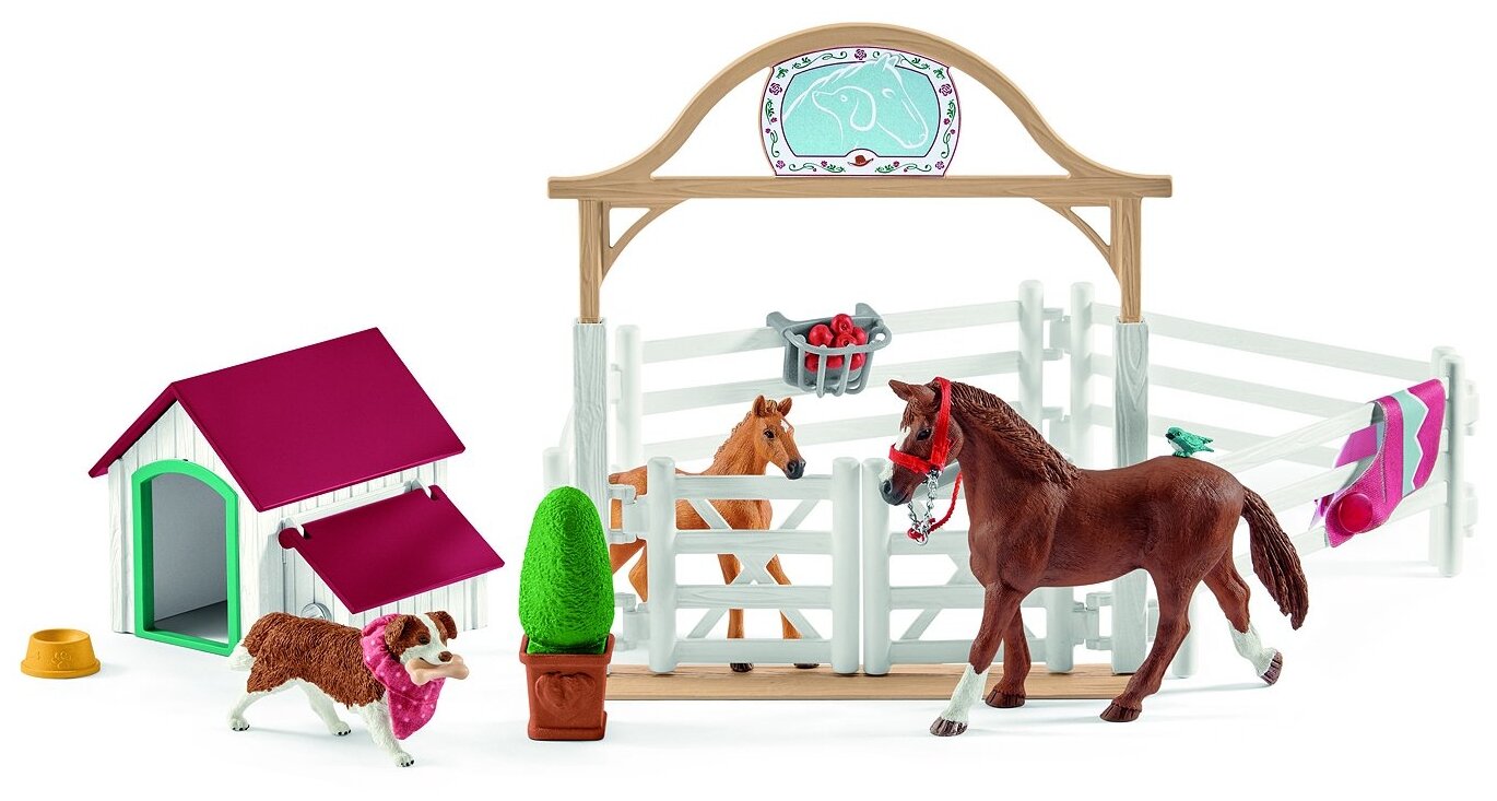 Schleich Игровой набор "Лошади для гостей Ханны с собакой Руби" - фото №1