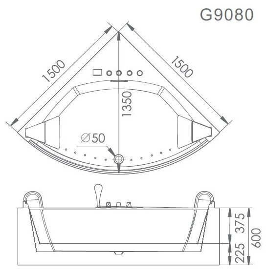 Ванна пристенная GEMY G9080 150x150