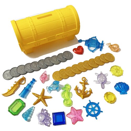 Тонущие (подводные) игрушки для бассейна Сундук с сокровищами (40 предметов), для ныряния и обучения плаванию, желтый