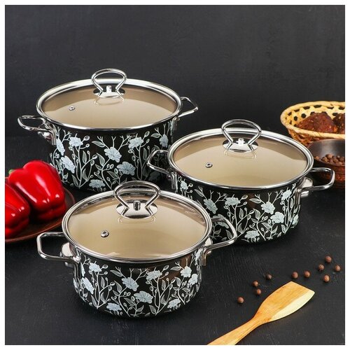 фото Набор кастрюль «белый танец», 3 кастрюли: 1,9 л, 2,5 л, 3,7 л qwen