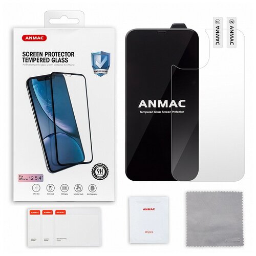 Защитное 3D стекло для Apple iPhone 12 Mini 5.4 + пленка на заднюю крышку (ANMAC, черное усиленное)