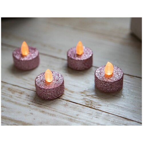 Набор светодиодных чайных свечей стильные искорки, розовые, тёплые белые LED-огни мерцающие, 4х3.8 см (4 шт.), разные модели, Koopman International