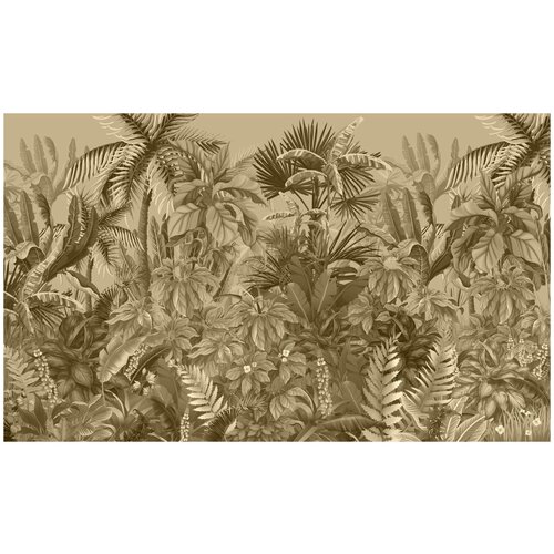 Флизелиновые фотообои Уютная стена Буйство тропических листьев в сепии 450х270 см с текстурой Песок флизелиновые фотообои уютная стена двое фламинго среди листьев 450х270 см с текстурой песок