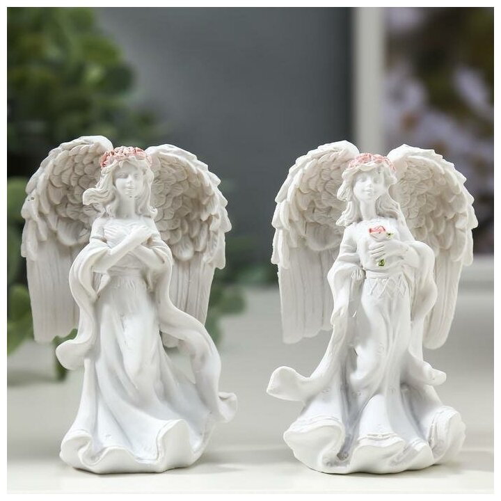 фото Сувенир полистоун "Ангел-девушка в розовом венке - надежда" микс 5х7,5х4 см 1161706