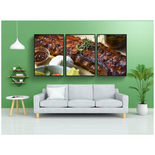 фото Набор модулных постеров для интерьера "свиные ребрышки, гриль, барбекю" 60x90 см. в тубусе, без рамки lotsprints