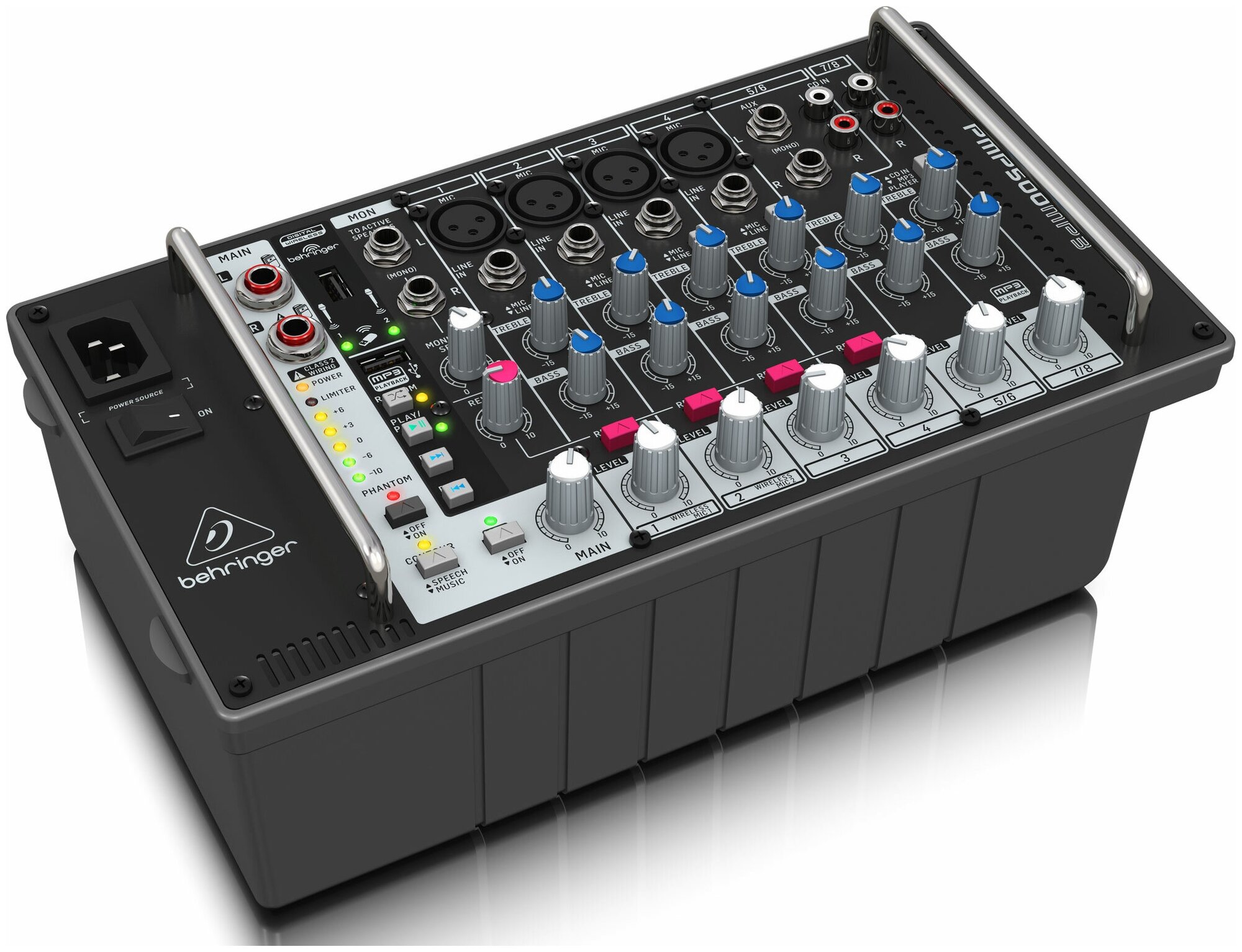 Behringer PMP500MP3 микшер-усилитель 2 х 250Вт 4Ом 8 каналов