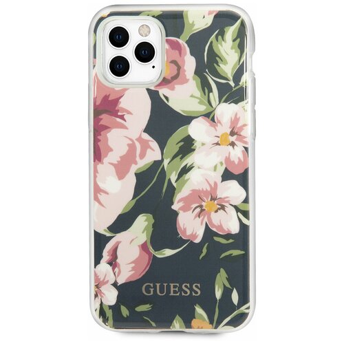 фото Чехол guess для iphone 11 pro max flower tpu/pc hard shiny n.3 navy