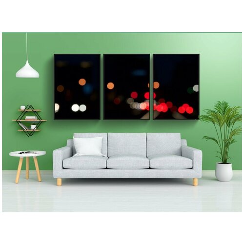 фото Набор модулных постеров для интерьера "боке, задний план, огни большого города" 60x90 см. в тубусе, без рамки lotsprints
