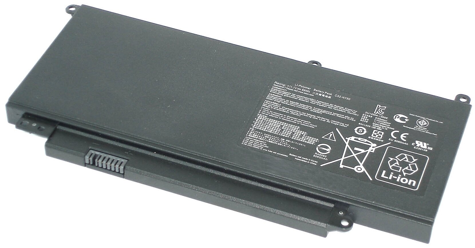 Аккумуляторная батарея для ноутбука Asus N750JK 11.1V 6200mAh C32-N750 черная