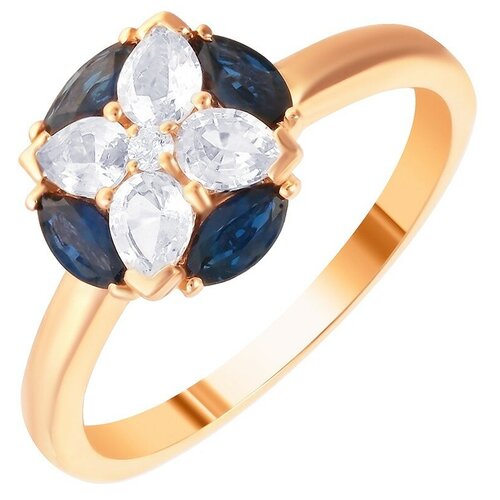 кольца эстет золотое кольцо с сапфиром топазом Кольцо JV, красное золото, 585 проба, сапфир, топаз, бриллиант