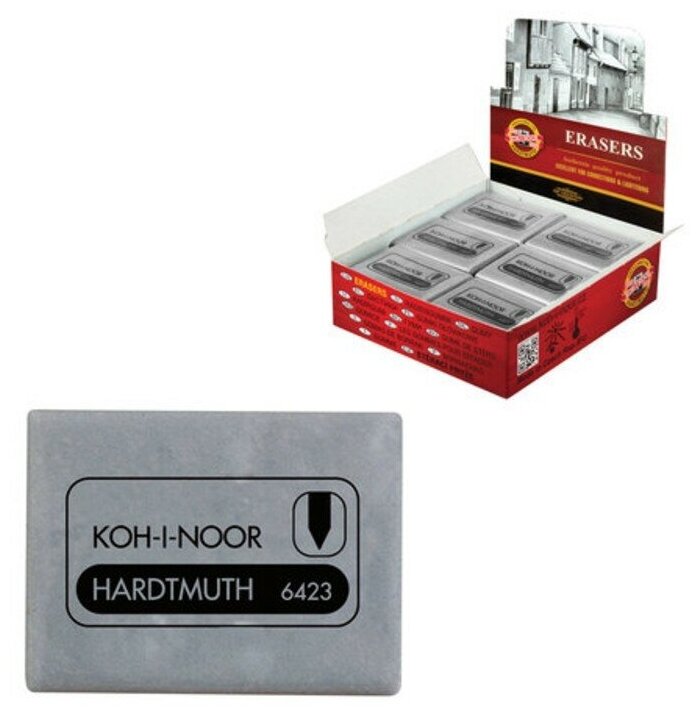 Ластик-клячка KOH-I-NOOR, 47x36x10 мм, супермягкий, серый, 6423018004KD