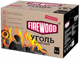 Уголь FireWood древесный в коробке 4 кг