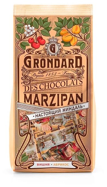 Конфеты марципановые Grondard ассорти вишня и абрикос, 168 г, флоу-пак - фотография № 2