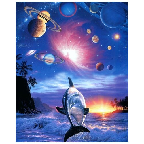 Алмазная мозаика круглая Colibri Космический дельфин 40х50 см