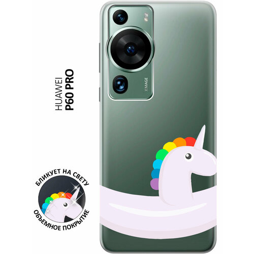 Силиконовый чехол с принтом Unicorn Swim Ring для Huawei P60 Pro / Хуавей П60 Про силиконовый чехол с принтом unicorn swim ring для realme 10 pro реалми 10 про
