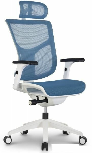 Кресло для персонала Falto Expert Vista белый каркас обивка сетка, сиденье слайдер, спинка адаптивная, бесшумные ролики VSM01-WH-Т-04 голубой